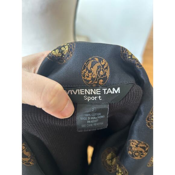 Vintage Vivienne Tam Black Cotton Collared Button Front Asian Design Knit Blouse - Picture 4 of 6